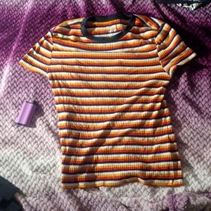 multi-color striped short-sleeved shirt